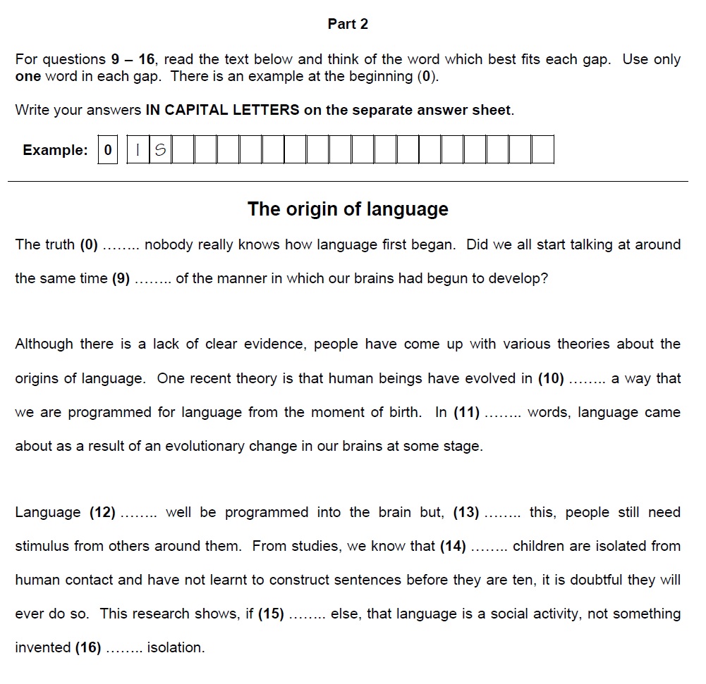 Cambridge  English C1 Advanced Reading and Use of English Exam Part 2 Open Cloze Sample